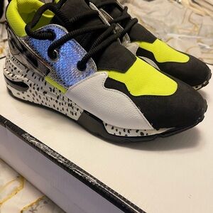 Steve Madden Neon Yellow, Black, and White Sneakers